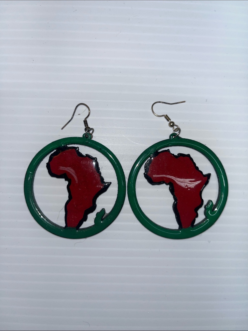 Red Africa Map Hoop Earrings with Green Frame - Women Jewelry